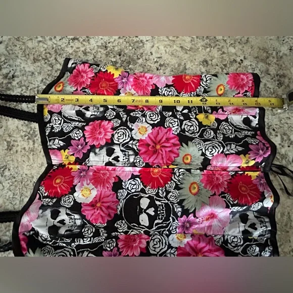 Hell Bunny Boned Corset Bustier Top Skull Floral Day of the Dead Gothic Size M - Picture 14 of 14